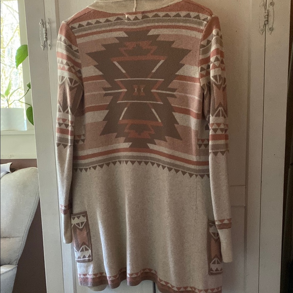 Cream and Brown Open-Front Cardigan Sweater - Picture 3 of 4